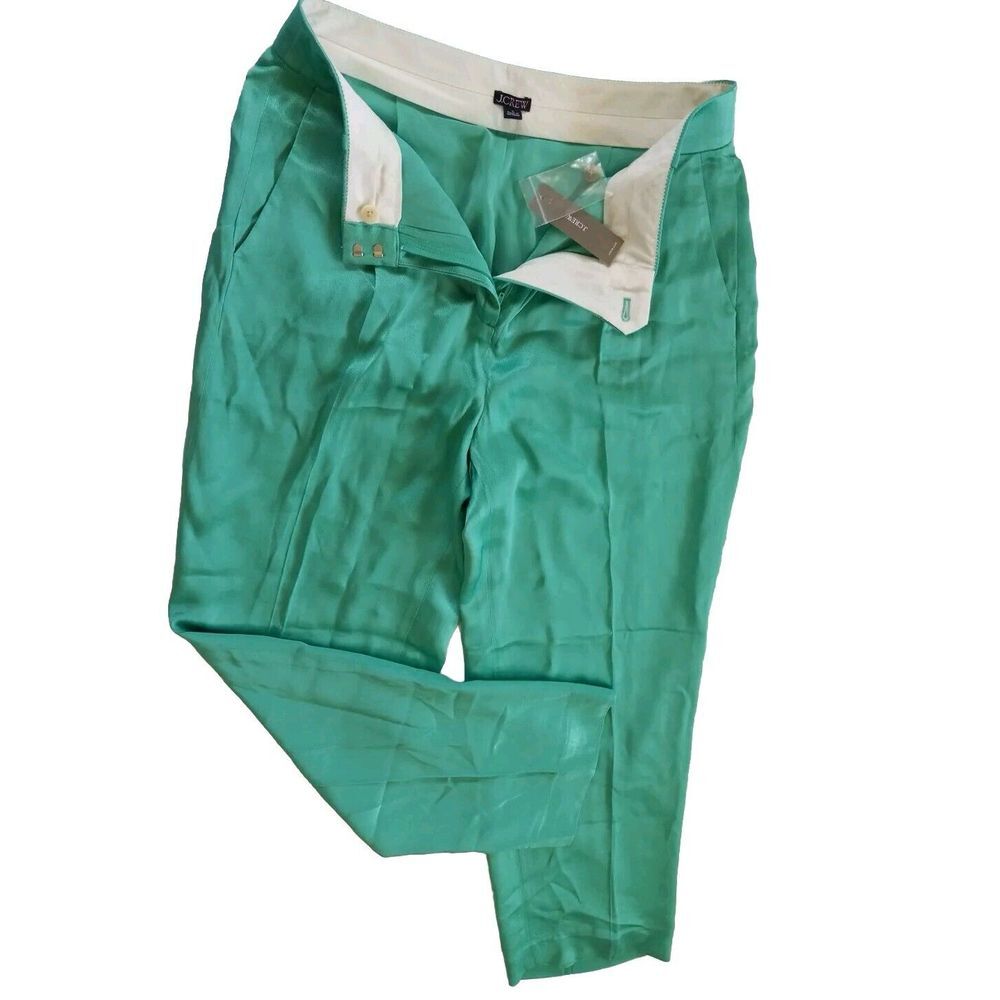 J CREW Women's 6 Classic Relaxed Pleated Viscose‎ Polyester Green Pants
